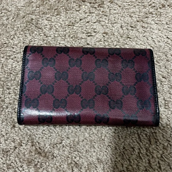 Gucci Burgundy and Black GG Canvas Continental Wallet - Picture 2 of 6